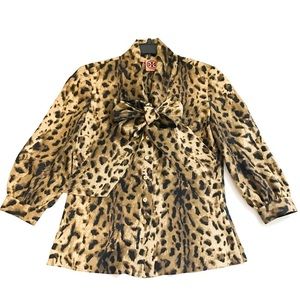 Tory Burch Leopard Puzzy Bow Silk long sleeves 0